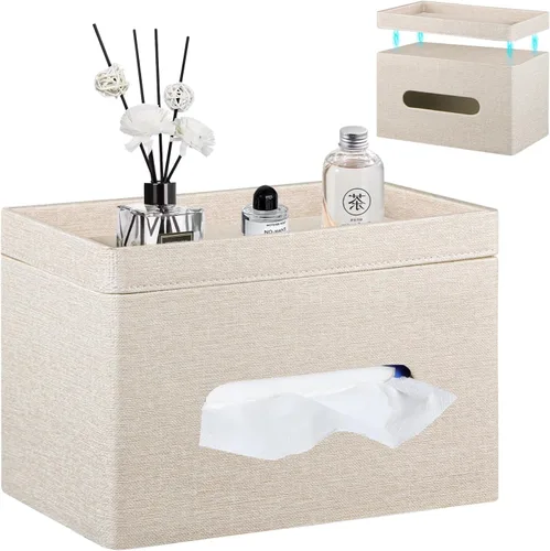 Miniatura 11 de YAPISHI Caja de pañuelos grande rectangular con almacenamiento de bandeja, soporte de pañuelos faciales de piel sintética, se adapta a 230
