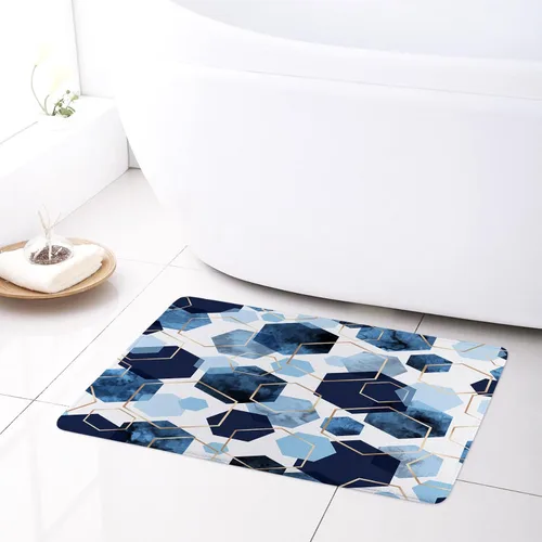 Miniatura 11 de LB Alfombra de baño de mármol negro y dorado, con cita divertida, antideslizante, diseño geométrico abstracto, tapete de espuma viscoelástica, súper