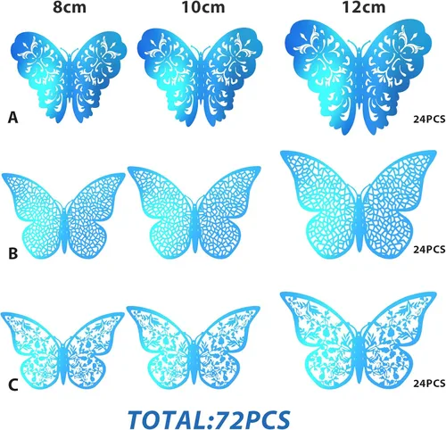 Miniatura 3 de 72 calcomanías 3D de mariposa para pared, decoración de pared, 3 tamaños, para habitación, hogar, guardería, aula, oficina, dormitorio, baño, sala