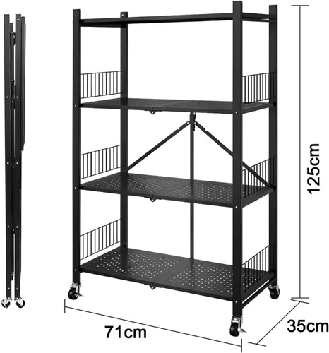 Miniatura 2 de Estantes plegables de almacenamiento, estantes plegables de metal con ruedas, estantes y estantes de almacenamiento, estantes rodantes, estantes