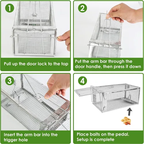 Miniatura 4 de Trampa para jaula de ratas, trampa de metal para animales vivos para ratas, ratones, ardillas, fácil de atrapar y liberar, reutilizable
