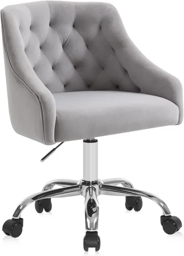 Silla de Oficina para el Hogar, Silla Giratoria de Terciopelo Ajustable de Acento/Tocador con Brazos y Ribete de Tachuelas para Dormitorio, para