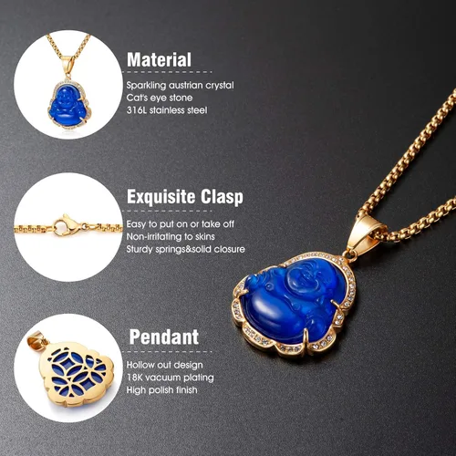 Miniatura 2 de WESTMIAJW Lucky Laughing Buda colgante cadena collares amuleto joyería para hombres, mujeres y niños, 23.6in, Piedra