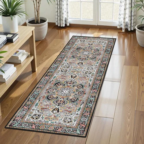 Miniatura 14 de Alfombra de Área Lavable 2'6'' x 8' Alfombra Persa Tradicional Vintage - Alfombra Plegable Desgastada Antideslizante Lavable a Máquina para Sala