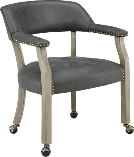 SY1318GY - Sillas de madera maciza, sillas de comedor con ruedas y brazos, sillas de escritorio de oficina, sillas giratorias clásicas con tapizado,