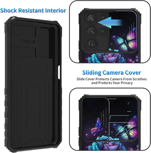 Miniatura 194 de Funda para Samsung Galaxy S22 Ultra 5G, Galaxy S22 Ultra con cubierta de cámara deslizante, funda resistente de doble capa con función atril Black