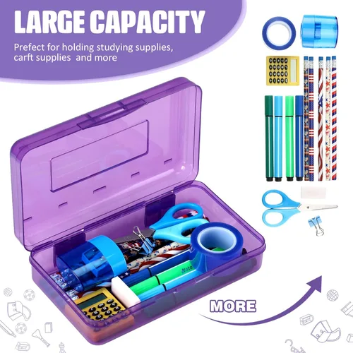 Miniatura 4 de Fainne Paquete de 24 Cajas de Lápices para la Escuela de Plástico Transparente Caja Grande de Crayones de Plástico a Granel Apilable Organizador