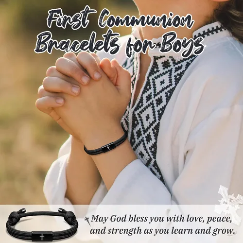 Miniatura 2 de PEALICIOUS Regalos de primera comunión para niñas y niños, bonita pulsera de cruz como regalos de la primera comunión, joyería religiosa sagrada