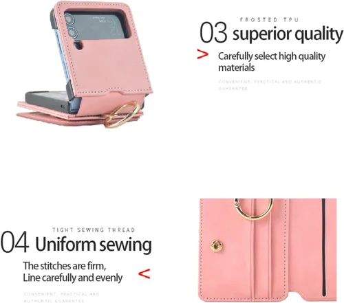 Miniatura 5 de Asuwish Funda de teléfono para Samsung Galaxy Z Flip 3 5G 2021 con anillo cruzado correa con cordón para tarjeta de crédito, soporte para celda, Oro