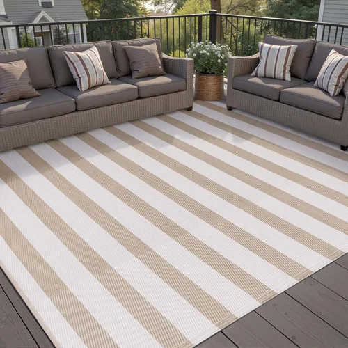 Miniatura 25 de PureCozy Alfombra de paja de plástico para exteriores, color negro, beige, grande, impermeable, para patio, 5 x 8 pulgadas, geométrica, reversible