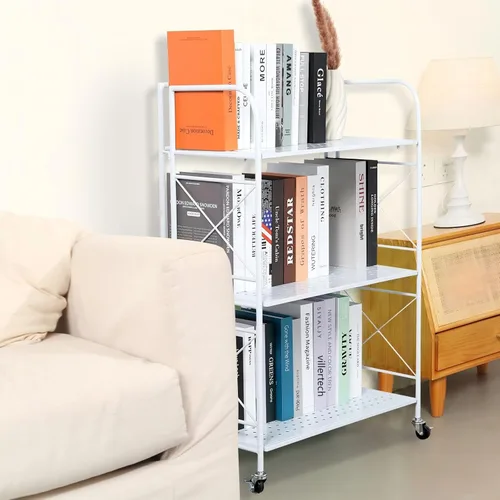 Miniatura 4 de Estantería plegable de metal de 3 niveles con ruedas, estantería plegable para sala de estar, cocina, estudio, 12.6 pulgadas de profundidad x 23.6