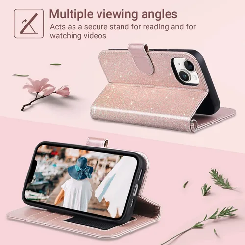 Miniatura 2 de ULAK Compatible con iPhone 13 Funda tipo cartera para mujer, funda tipo portafolios de piel premium con tarjetero y función de caballete, funda