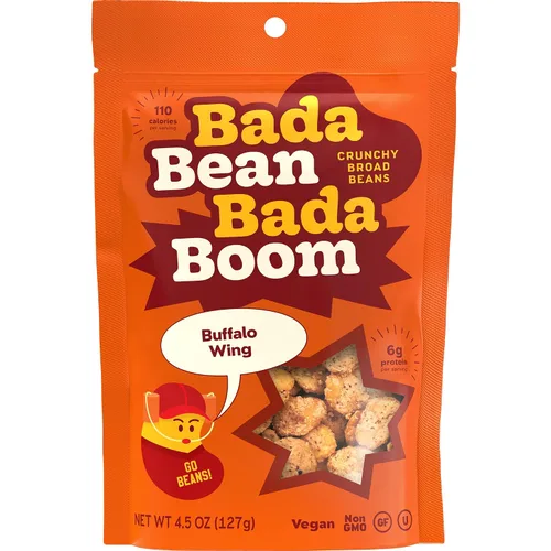 Bada Bean Bada Boom, Bocadillos Crujientes de Habas Tostadas (Fava), Alto en Proteína, Vegano, Sin Gluten - Paquetes de 110 Calorías, Sabor Ala de