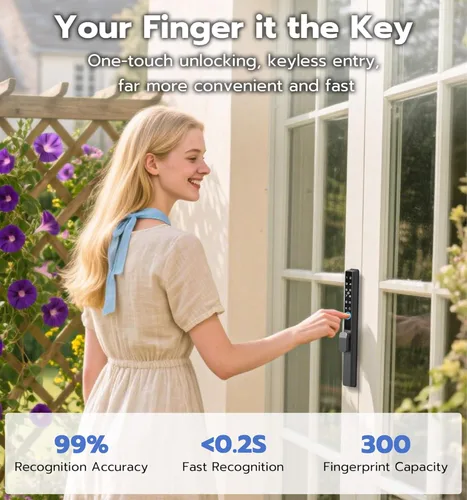 Miniatura 5 de Anweller Cerradura de puerta corredera de cristal con mortaja 2085, teclado inteligente con código de huellas dactilares, aplicación remota RFID