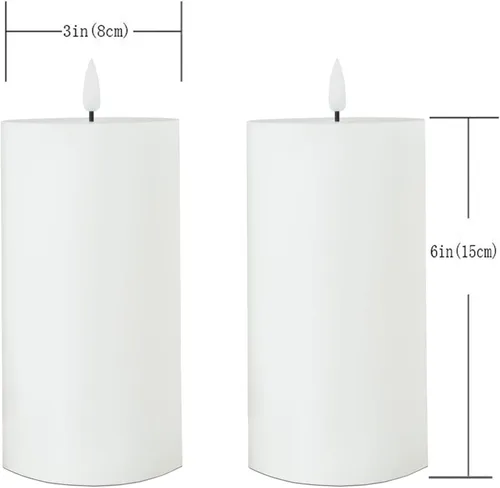 Miniatura 7 de volnyus Juego de 2 velas blancas sin llama (3 x 6 pulgadas), velas LED parpadeantes de cera que funcionan con pilas con temporizadores de control