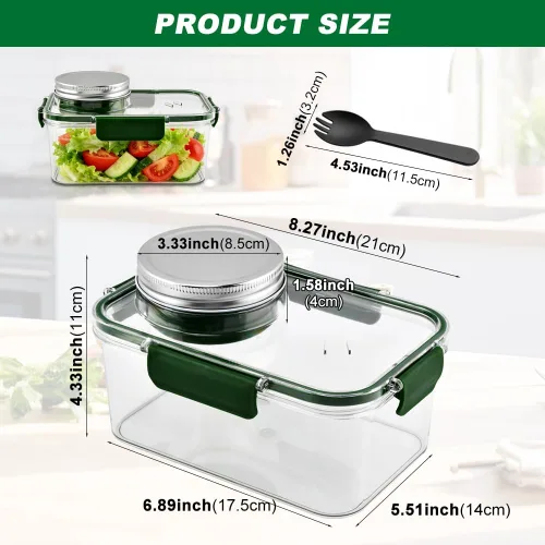 Miniatura 2 de Tarro de ensalada portátil con taza de salsa y tenedor, recipiente grande para ensalada, tarro de Sala-d Pod Mason a prueba de fugas, adecuado