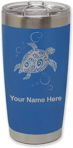 Miniatura 28 de LaserGram Vaso aislado al vacío de 20 onzas, tortuga marina hawaiana, grabado personalizado incluido (negro)