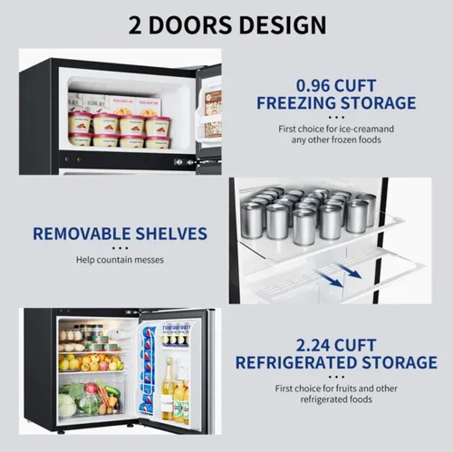 Miniatura 8 de Mini refrigerador de 3.2 pies cúbicos con congelador, refrigerador retro de 2 puertas y congelador de bajo ruido, eficiencia energética, 7 modos