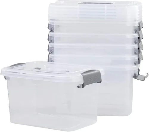 Miniatura 9 de Paquete de 6 contenedores de almacenamiento para el hogar, contenedor de plástico, caja de cierre con asa (mango negro)