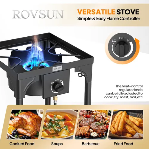 Miniatura 4 de ROVSUN 100,000 BTU Estufa de Gas Portátil para Acampar, Quemador de Propano para Exteriores con Regulador de 20psi, Cocina de Campamento de Alta