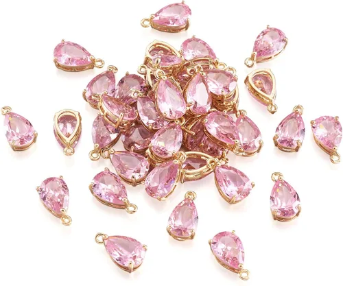 Miniatura 29 de Cheriswelry 48 colgantes de diamantes de imitación de resina en forma de lágrima con ajustes de latón dorado con diamantes de imitación facetados
