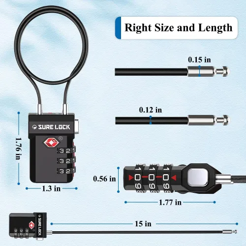 Miniatura 2 de SURE LOCK Cerraduras de equipaje aprobadas por la TSA, alerta abierta, diales de fácil lectura, cerraduras de equipaje de viaje para maleta