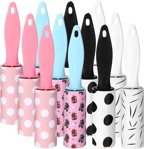 12 unidades de mini rodillo de pelusa de viaje portátil tamaño de viaje rodillo de pelusa para bolso, pelo de mascotas, ropa de muebles, coche