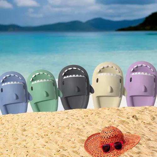 Miniatura 6 de Lindas pantuflas y sandalias con temática de tiburón, diseño unisex de tiburón nube de dibujos animados con suela antideslizante para niños, mujeres