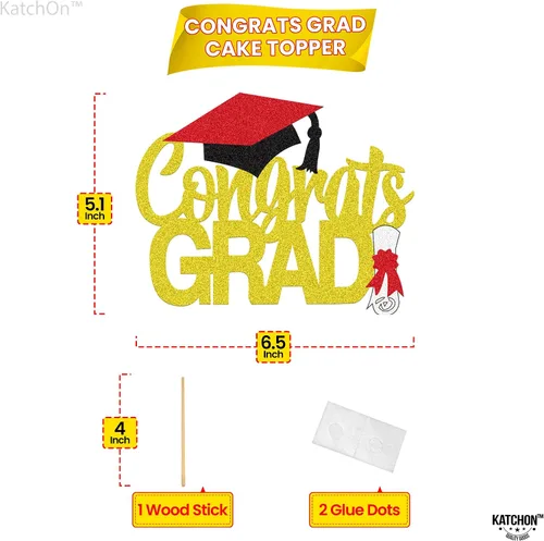 Miniatura 4 de Katchon, Decoración de pastel de graduación con purpurina, 6.5 pulgadas, decoración de pastel de felicitación dorada para decoraciones de graduación