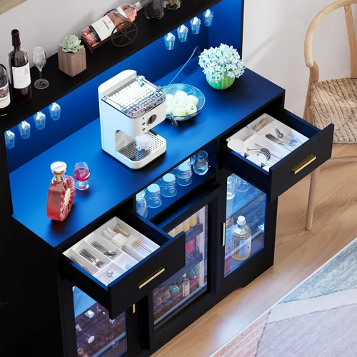 Miniatura 4 de Mini gabinete de nevera con almacenamiento, gabinetes de bar de vinos para el hogar con luz LED y toma de corriente, gabinete de barra de café