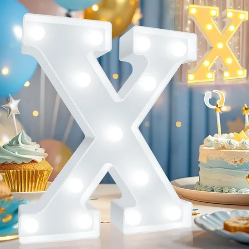 Miniatura 17 de Pooqla Letras con luces LED de marquesina, letras decorativas iluminadas en blanco cálido y blanco frío, letras del alfabeto iluminadas para niños