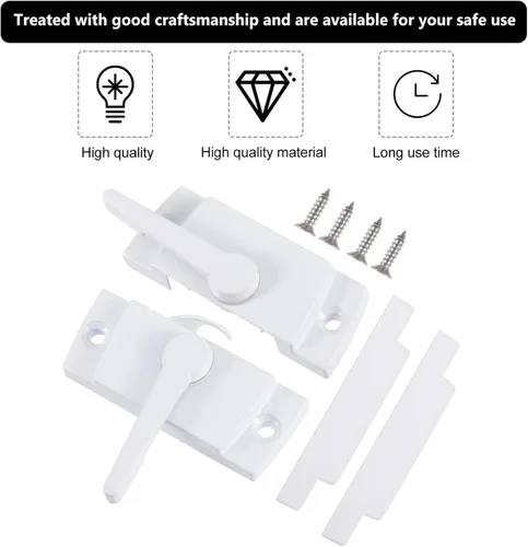 Miniatura 2 de Hemoton Paquete de 2 cerraduras deslizantes para ventana de doble colgado, cerradura de seguridad y reemplazo para ventanas correderas verticales