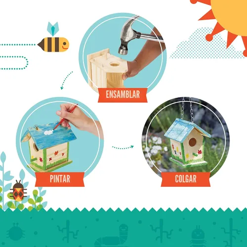 Miniatura 4 de Toysmith - Beetle & Bee - Build A Bird Bungalow - Juego de manualidades de bricolaje para niños, para exteriores, 6 x 4 x 6 pulgadas, herramientas