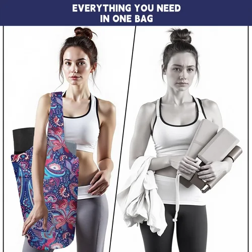 Miniatura 5 de Bolsa para esterilla de yoga para mujeres con bolsillo grande lateral, duradera de lino, bolsa de gimnasio para entrenamiento, almacenamiento