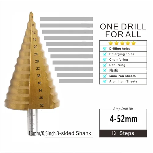 Miniatura 2 de Broca de paso grande, acero de alta velocidad Unibit Step Broca Juego de brocas para agujero de metal, agujero de madera más cortador, 0.157-2.047 in