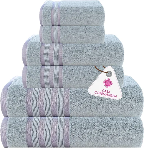 Miniatura 50 de CASA COPENHAGEN Juego de 6 toallas de palomitas de maíz, color azul polvoriento, 21.16 oz/m², 2 toallas de baño, 2 toallas de mano y 2 toallas