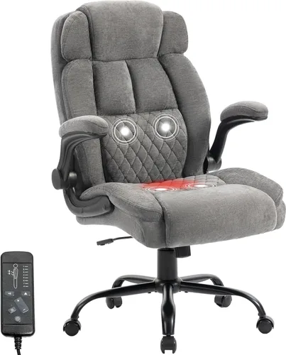 Miniatura 15 de Silla de oficina de masaje, sillas de escritorio ergonómicas mecedoras de 500 libras con 4 puntos de vibración y calor, reposabrazos abatibles Pu