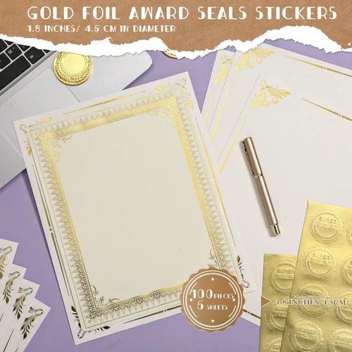 Miniatura 3 de Fainne 100 Sets Kit de Papel para Certificados de Una Cara con Borde de Lámina para Portadas de Certificados de 8.5 X 11, Sellos de Reconocimiento
