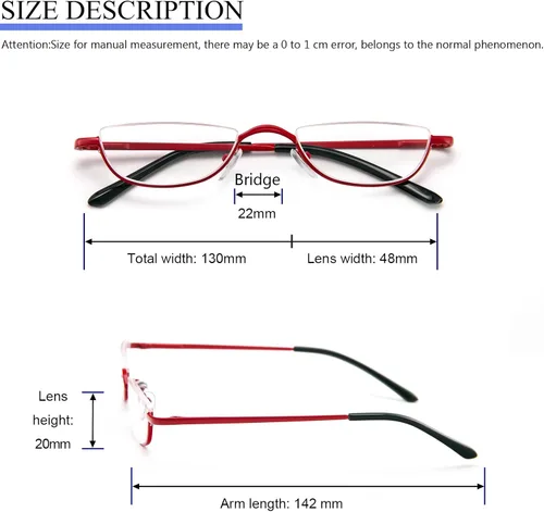 Miniatura 6 de Lentes de lectura de media montura de metal, con bisagra de resorte y bolsa de cuero para hombres y mujeres