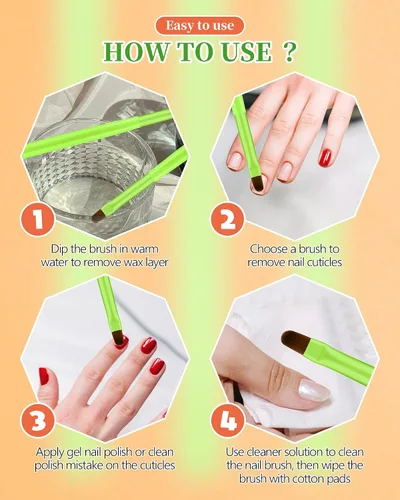 Miniatura 7 de 3 piezas de brochas de limpieza de arte de uñas, brochas de uña redondas/anguladas/planas resistentes a la acetona para remover esmalte de gel