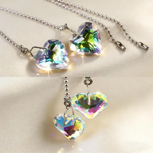 Miniatura 8 de Extensor de cadena para ventilador de techo, paquete de 2 colgantes decorativos de prisma de corazón de cristal de 12 pulgadas con conectores de AB