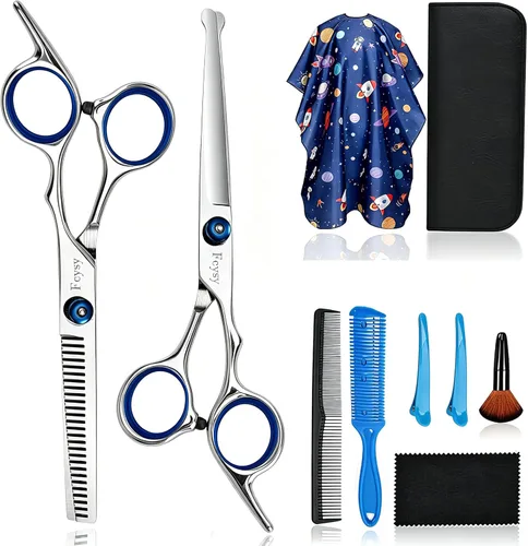 Miniatura 7 de Fcysy - Kit de tijeras de corte de pelo para niños, 6 pulgadas, punta redonda, tijeras de corte de pelo, tijeras de adelgazamiento, suministros