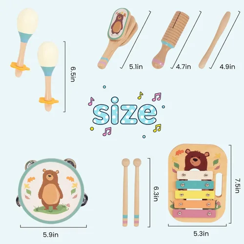 Miniatura 2 de Juego de instrumentos musicales de madera para niños pequeños, instrumentos de percusión de madera natural, juego de regalo de xilófono para niñas