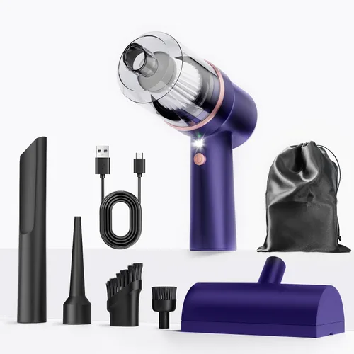 Mini aspiradora inalámbrica con luz LED | Aspiradora de mano de 15000 Pa recargable - Aspiradora portátil 3 en 1 potente para automóvil con