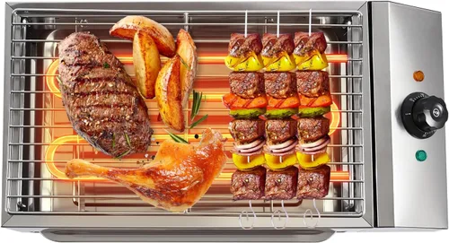 Parrilla eléctrica de 1800 W, parrilla comercial para encimera, parrilla de acero inoxidable, portátil, para interiores, con bandeja de goteo extra