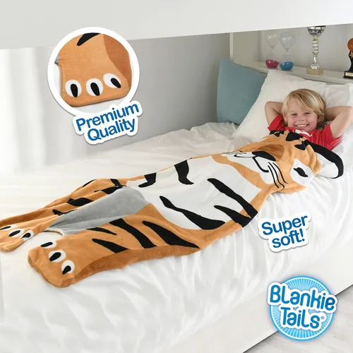 Miniatura 2 de Blankie Tails Manta de tigre portátil para niños, de doble cara, suave, manta de animal de forro polar, uso para fiestas de pijamas, ropa de cama