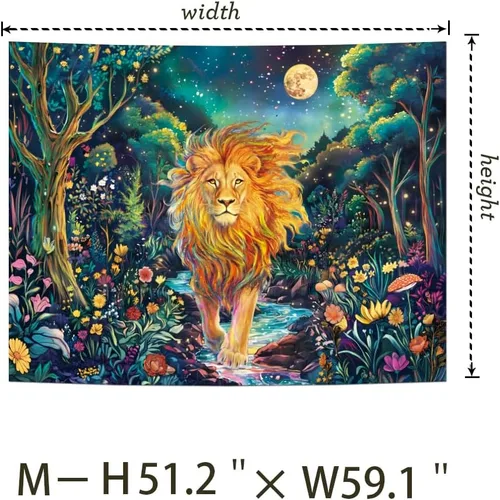 Miniatura 5 de Obsecolors Tapiz de pared de bosque reactivo a los rayos UV, diseño de león, galaxia, espacio, flores coloridas, tapices para colgar en la pared
