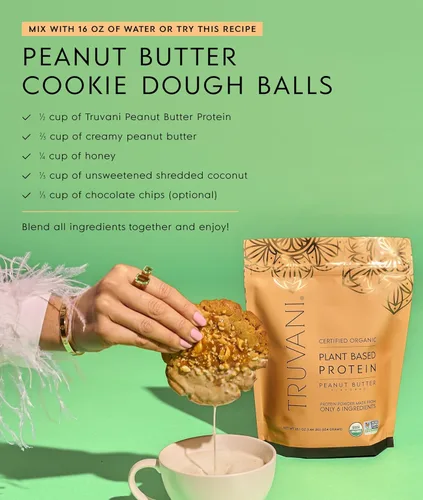 Miniatura 7 de Truvani Proteína vegana de guisantes en polvo, mantequilla de maní, 0.71 oz de proteína orgánica a base de plantas, 20 porciones, ceto, sin gluten