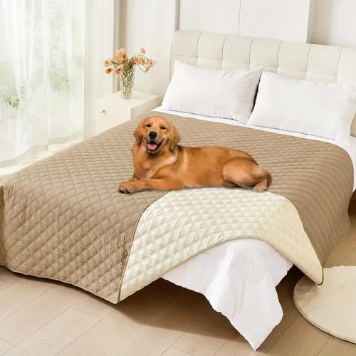 Miniatura 109 de Smiry Funda impermeable para cama de mascota, suave y lavable, para muebles, cama, sofá, reversible, a cuadros (30 x 53 pulgadas, color beige/beige)