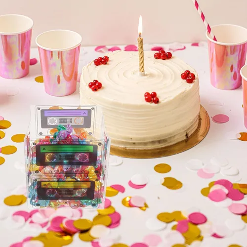 Miniatura 3 de Yardwe Paquete de 5 cajas de cinta de casete para fiesta, cajas de dulces retro de los años 80 para decoración de mesa de cumpleaños, 5.03 x 4.84 x